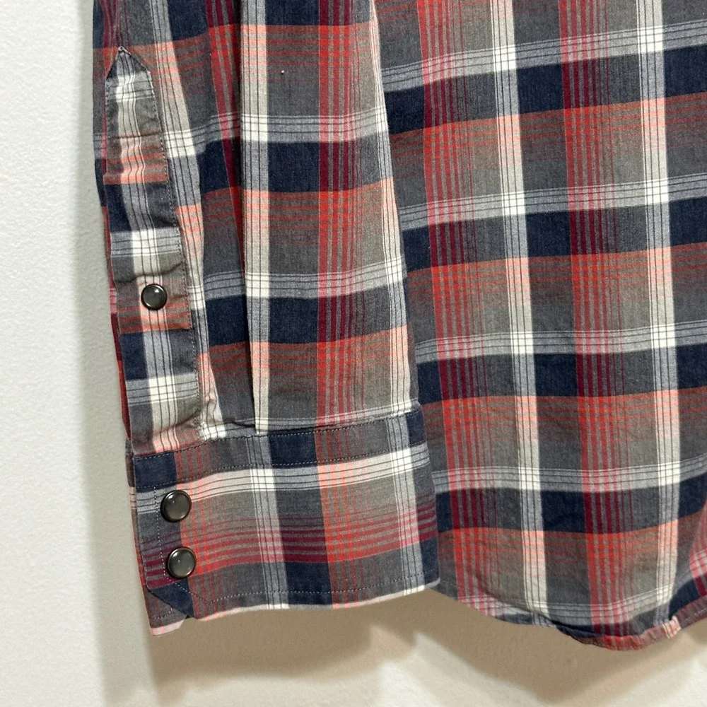 Banana Republic Pearl Snap Western Shirt Mens Large Plaid‎ Long Sleeve Cowboy